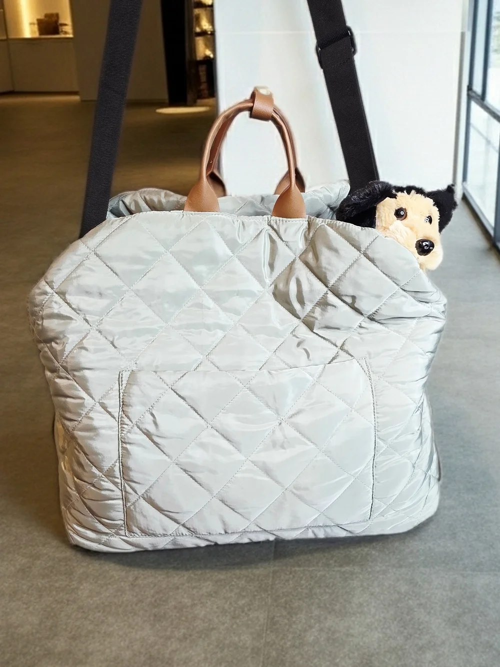 Quilted Portable Dog Carrier Bag in Light Gray - Comfortable Pet Travel Bed